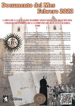 Carta de Madrid apoiando a fundación do Colexio de Pais da Compañía de Jesús, documento do mes no Palacio de Isla
