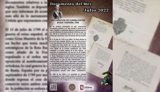 Declaración de guerra entre Rusia e España de 1799, documento do mes do Palacio de la Isla de Cáceres